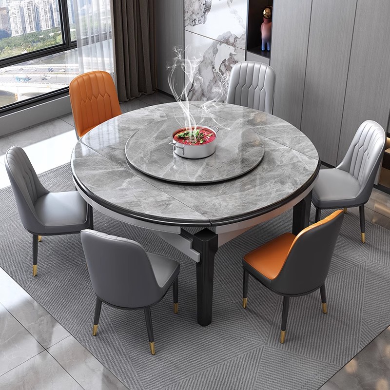 Solid Wood Countertop Dining Table Set, Light Luxury Extendable Foldable Modern Simple Small Household Adjustable Round Table Round Table