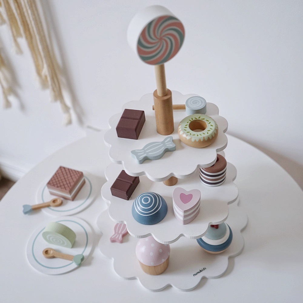 Wooden kitchen play house role play food toys children's baby simulation cake afternoon tea birthday gift