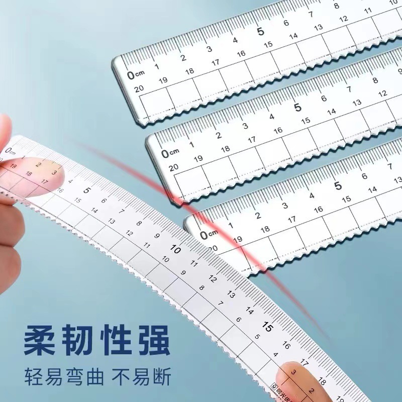 晨光960V3直尺优品15cm不粘橡皮波浪直尺学生绘图测量20cm透明尺|undefined