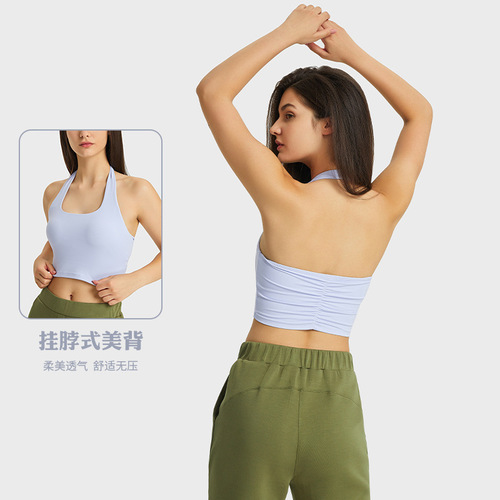 Shishi Zhihui's new bandeau-style sports vest for women, fashionable and sexy, beautiful back, halter neck, pleated fitness yoga underwear