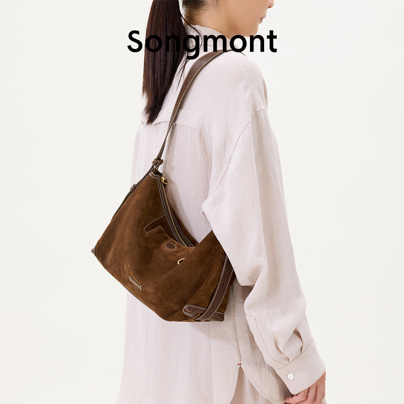 Songmont山下有松循迹系列浅行hobo包麂皮腋下通勤包饺子包女秋冬|undefined