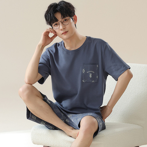 Summer Men's Cotton-Like Padded Short-Sleeve Shorts Lounge Outwear for Plus Size Teenagers, Can Be Worn Outside, Thin Home Clothes for Men