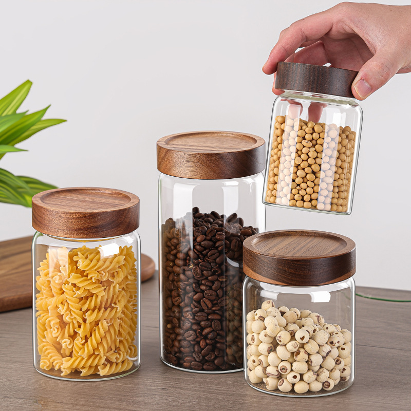 High Borosilicate Glass Sealed Jar Acacia Wood Food Grade Heat-Resistant and Moisture-Proof Tea Tea Coffee Bean Storage Jar High Borosilicate Glass Sealed Jar Acacia Wood Food Grade Heat-Resistant and Moisture-Proof Tea Tea Coffee Bean Storage Jar