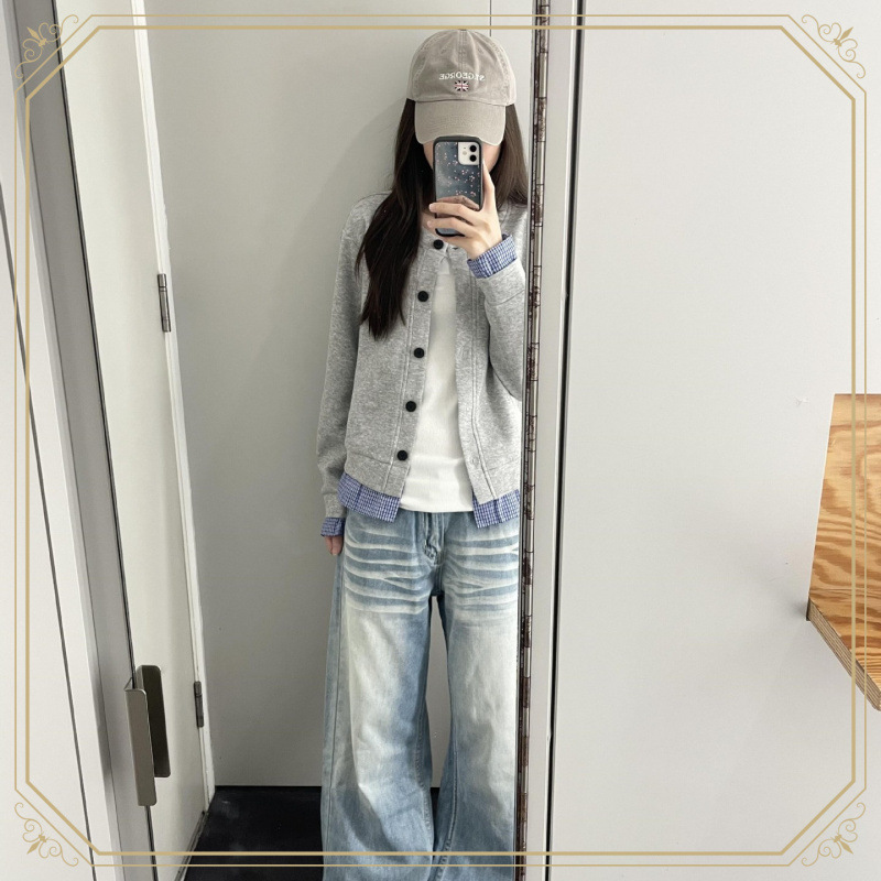 韩系假两件长袖外套上衣女秋季2025新款高级感宽松休闲卫衣开衫潮|undefined
