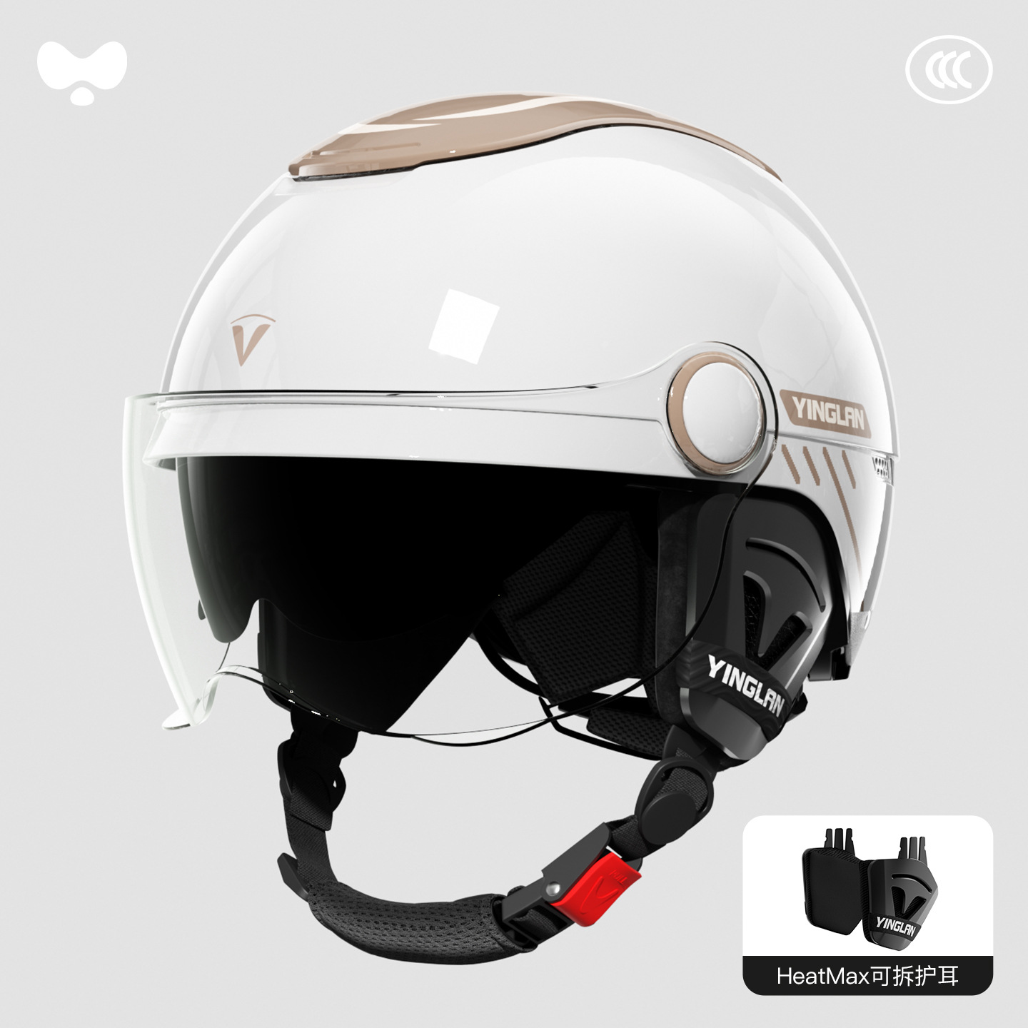 Motosiklet kaskı (dəbilqə) — Universal 3C Certified - 3c-silk-apricot-hd-sunscreen-short-dual-mirror-class-a-detachable-earmuffs-one-size