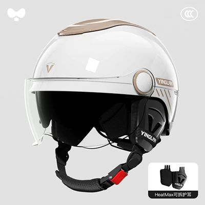 Motosiklet kaskı (dəbilqə) — Scooter with Sunroof, 3C Certified, Suitable - 3c-silk-apricot-hd-sunscreen-short-double-mirror-category-a-removable-ear-protection-one-size-fits-all