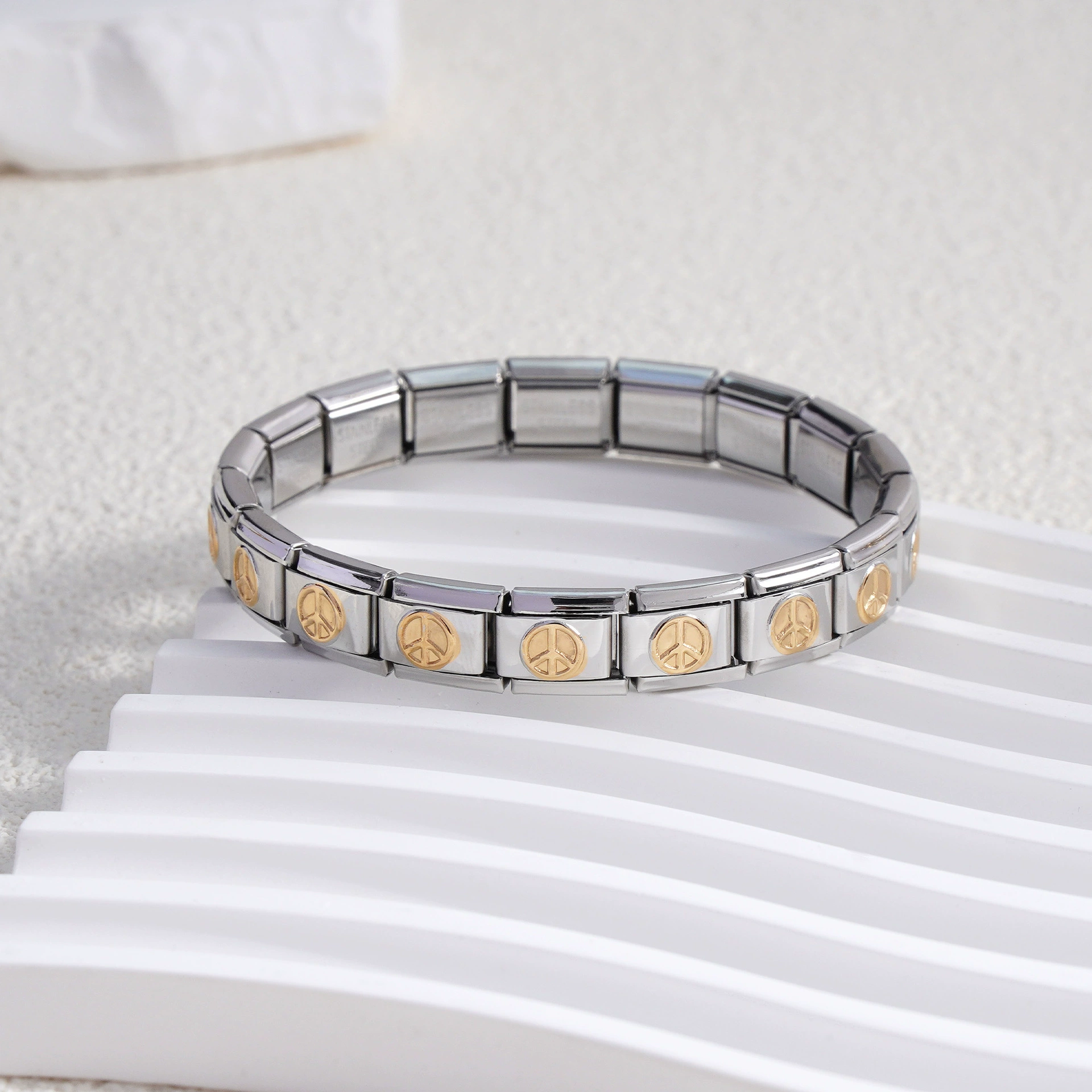 stainless steel bracelet, removable elastic link watch strap, italian european style, assorted charms