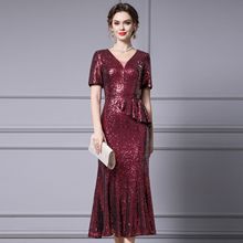 智丽大码巨显瘦连衣裙夏2025新款正式场合亮闪闪珠片长款鱼尾裙子