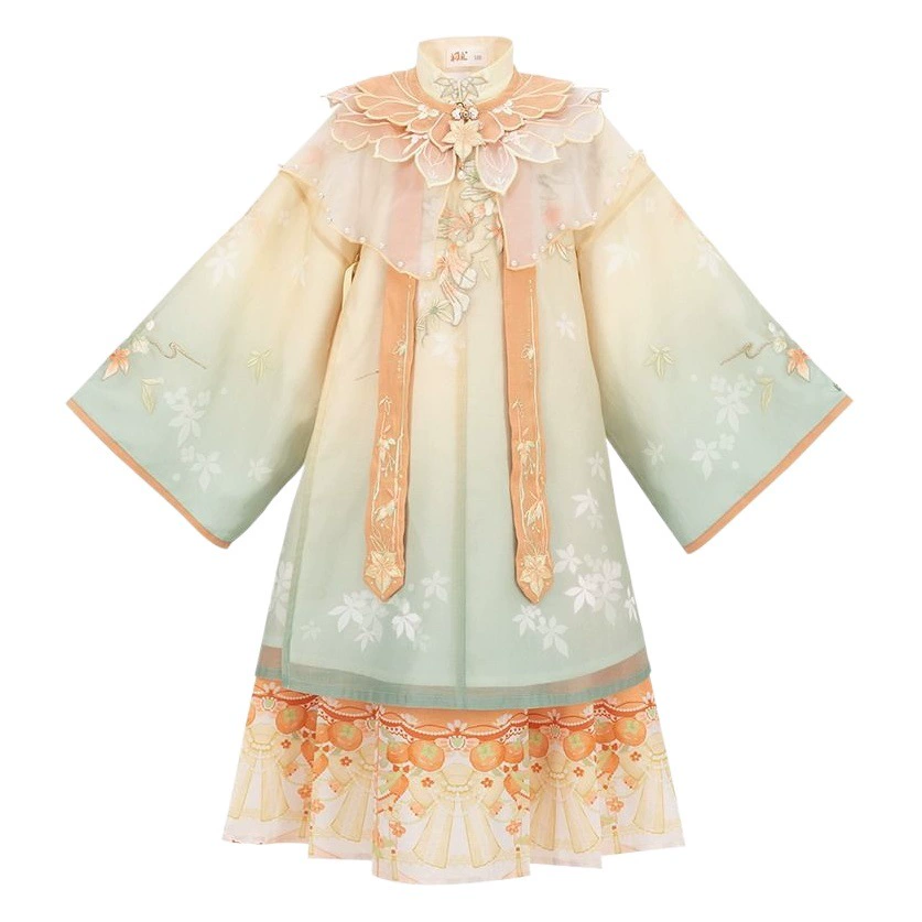 Костюм Hanfu Girl Весенний и Осенний Новый Древний Стиль Платье Маленькая Девочка Тан Костюм Детская Вышивка