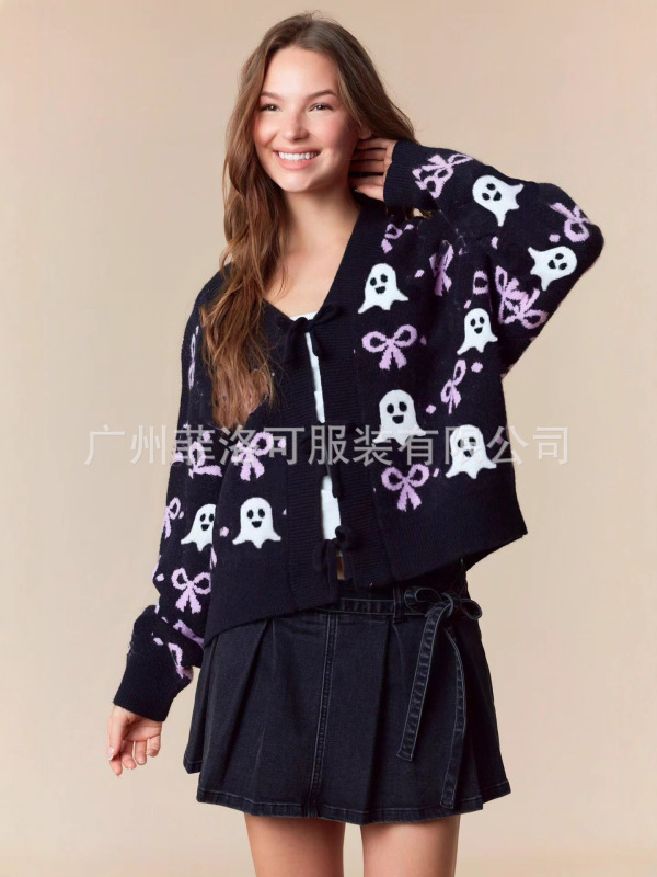 2025亚马逊秋冬新款跨境欧美女装万圣节V领长袖毛衣|undefined