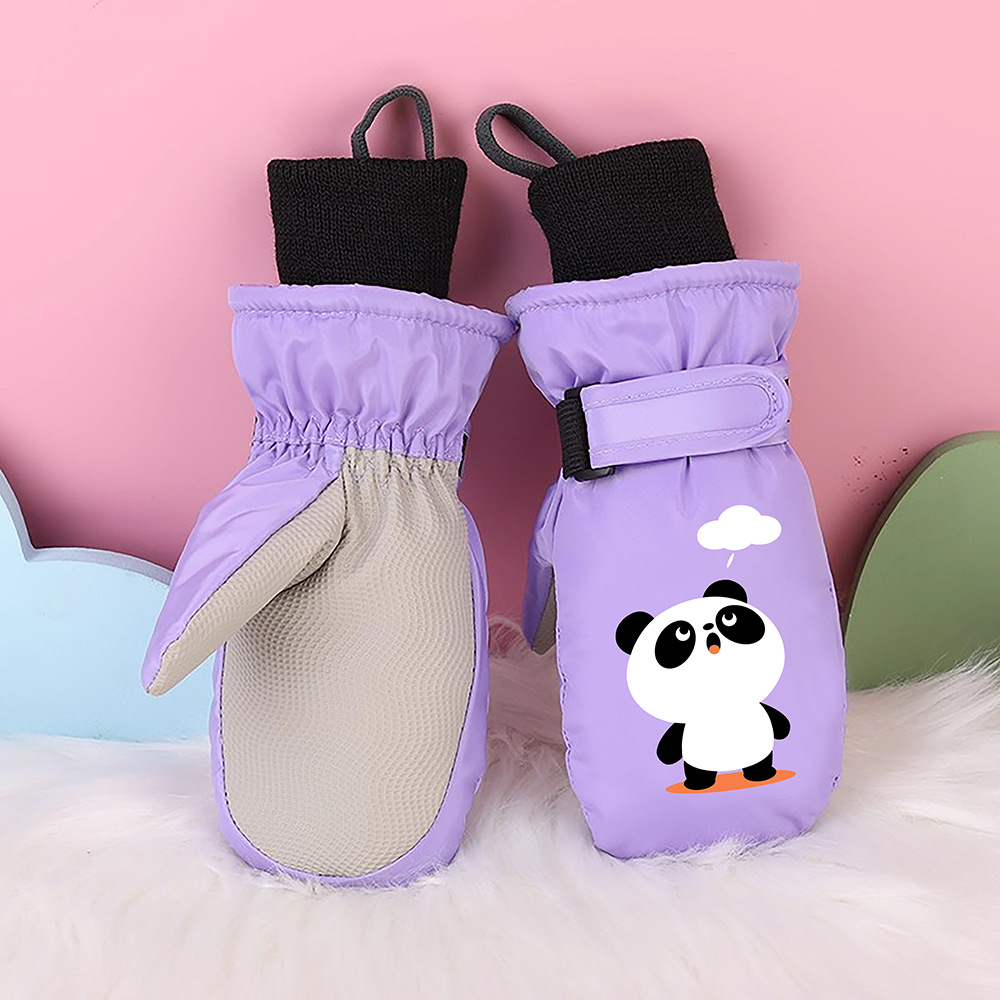 Invierno niños juegan nieve impermeable, calentamiento y espessado y dedos para esquiar dibujos animados dinosaurios guantes antideslizantes lindos