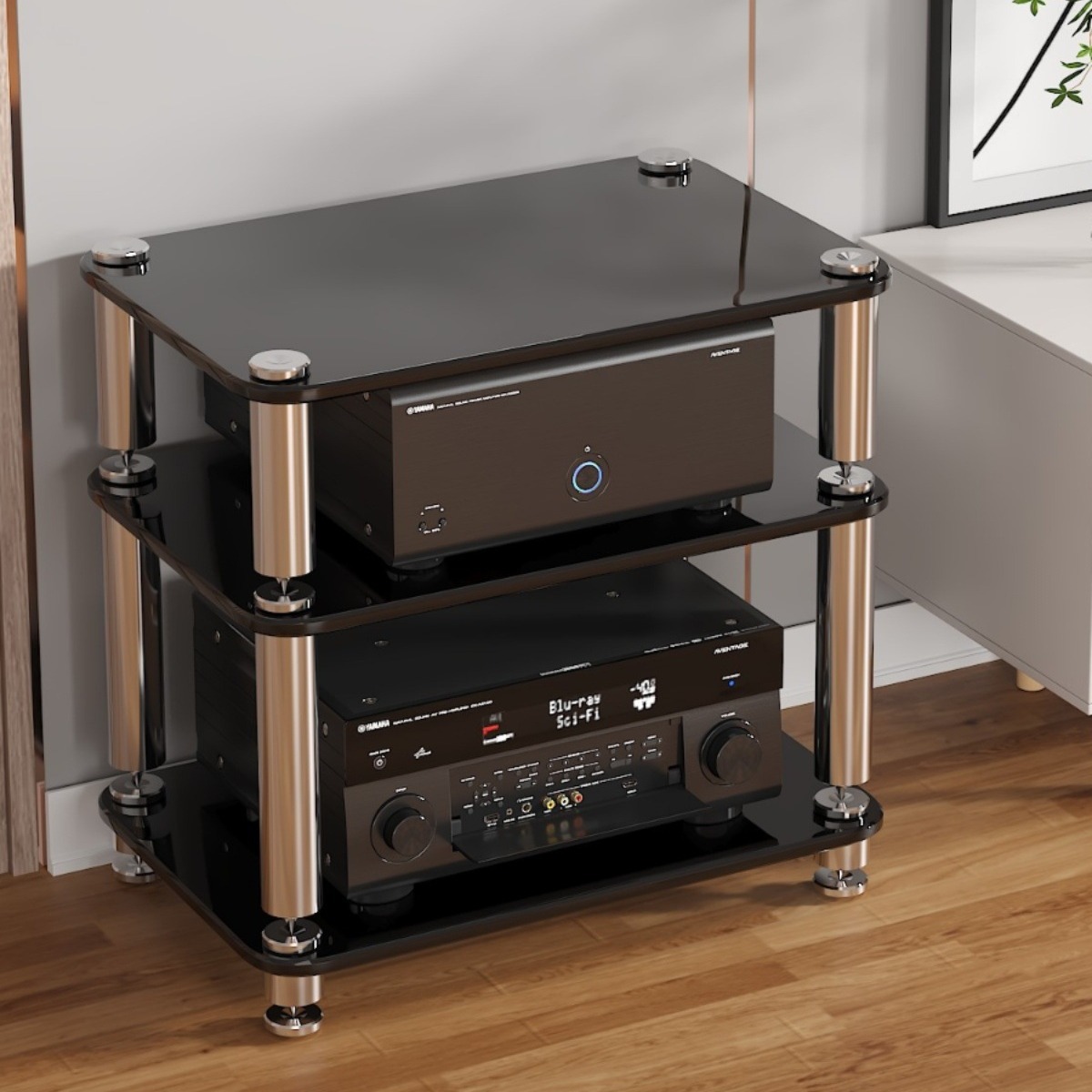 Tempered Glass Audio Hifi Amplifier Cabinet, Shock-Absorbing Cabinet, Foot Nail Stand, Amplifier Stand, Audio-Visual Equipment Cabinet, Ktv Tv Cabinet