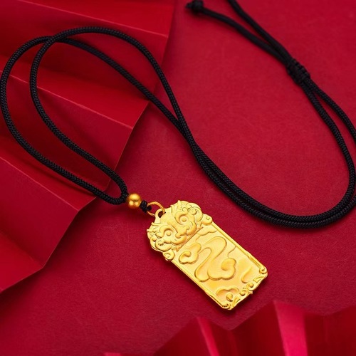 Yunnan Sand Gold Fine Art Ancient Law Qilin Pendant with Auspicious Clouds Protection Amulet Necklace, imitation gold jewelry supply source