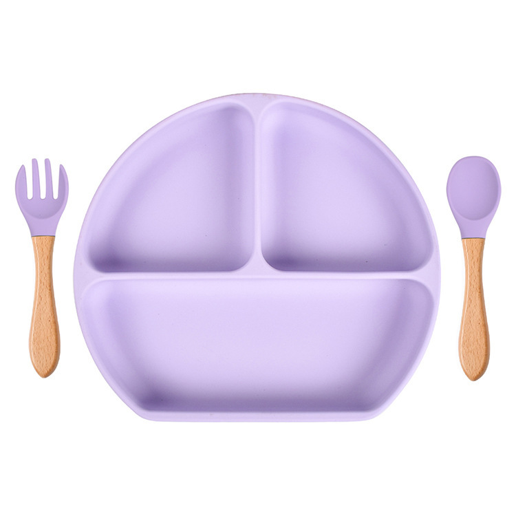 スポット分格子供食器ベビー吸盤シリコンボウル赤ちゃんスプーンストロー一体式シリコン皿|undefined