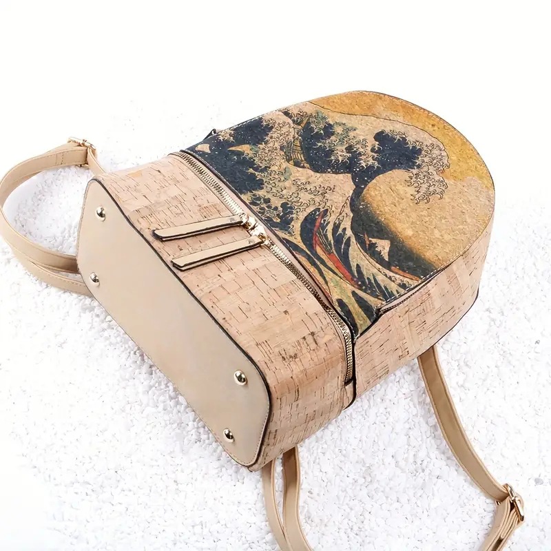 2024 New Woodgrain Environmental Protection Print Art Foldable Storage Zipper Backpack_voghion.com