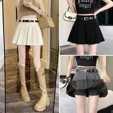 【配腰带】新款学院风防走光百褶裙高腰韩版气质短裙A字半身裙女