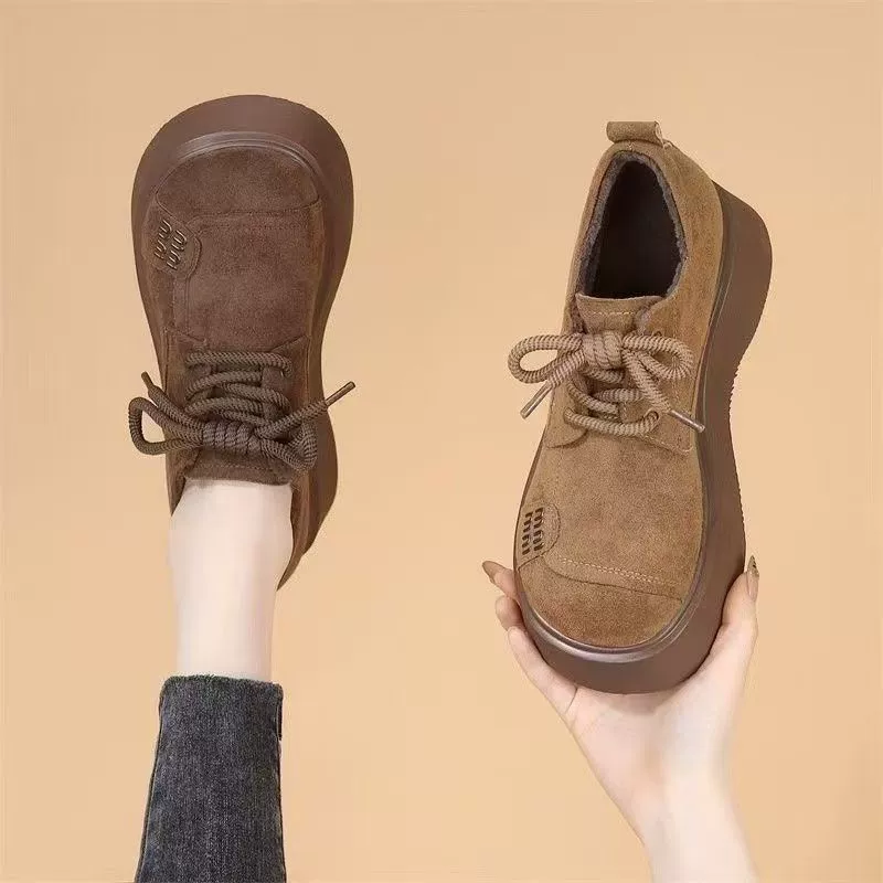 Утеплённая универсальная обувь, туфли, лоферы, корейский стиль