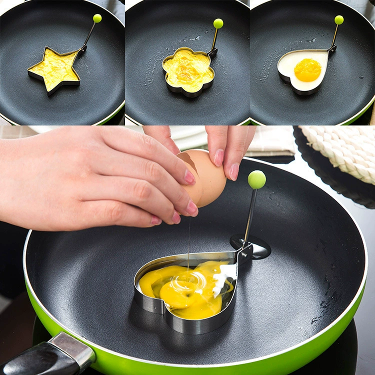 Creative Egg Ring Set, Thickened Stainless Steel, Multi-Shape (Heart, Flower, Star), Non-Stick