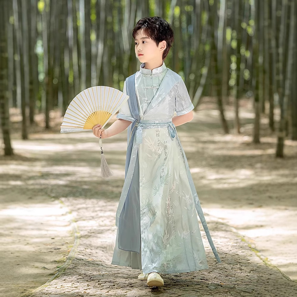 汉服男童2025新款夏男孩国风新中式古风帅气男生唐装演出服儿童