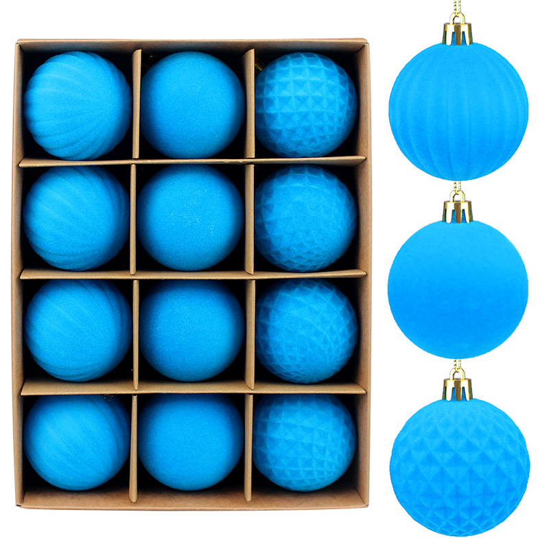 Bolas de Navidad flocadas 6CM / 12pcs flocadas bolas de Navidad decoraciones navideñas fábrica tienda directa Navidad