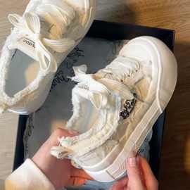 可爱大头厚底帆布板鞋女夏季学生小众百搭运动休闲圆头增高小白鞋