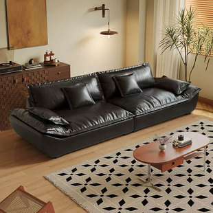 # Italian Minimalist Retro Wax Leather Sofa Living Room Large and Small Apartment Antique Light Luxury Simple Sailing Sand