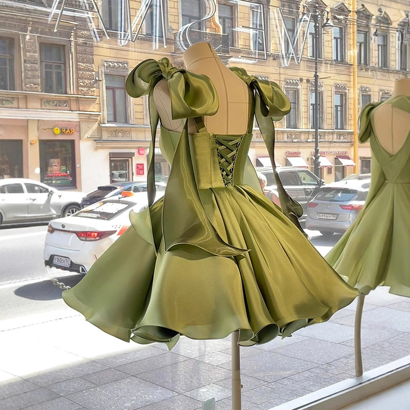 2025 European and American Cross-Border French Style Beautiful High-End Green Bow Waist Princess Dress for Women Summer 2025 European and American Cross-Border French Style Beautiful High-End Green Bow Waist Princess Dress for Women Summer