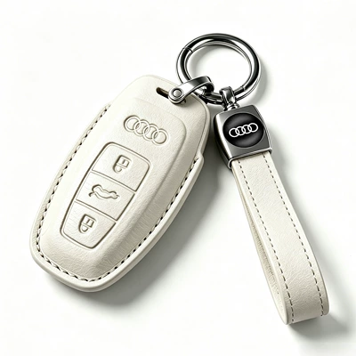Car key bag case Q5L/A5 special A6L/A3/Q3/Q2L - type-b-white-leather-case-elastic-loop-leather-cord-key-holder