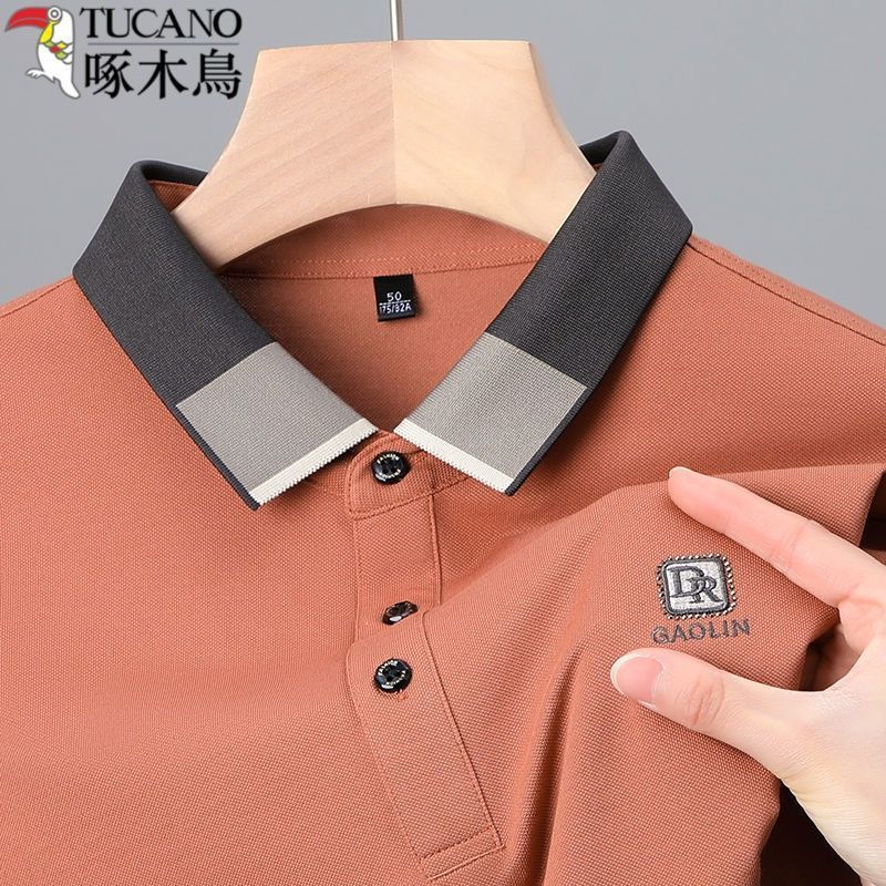 Nuevo Polo guapo de los hombres de verano que cose la Camiseta de algodón mercerizado de los hombres de moda flojos cómodos guapos