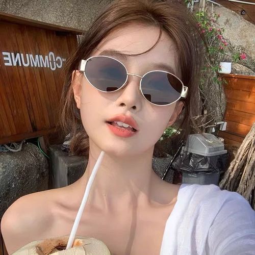 Cross-border new Arc de Triomphe elliptical metal frame sunglasses for women, high-end fashion street photography sun glasses.