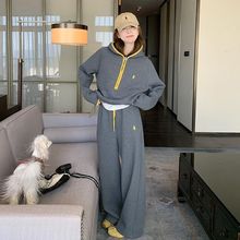 慵懒风半拉链连帽卫衣运动休闲套装女春秋季新款时尚大码两件套潮