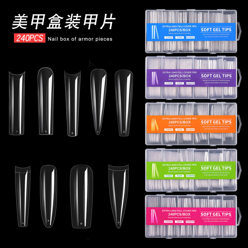 Cross-Border Manicure Extra Long Thin Dog Water Pipe Nails Fake Nails European and American Extra Long Thick Transparent Full Nail Patches Wholesale