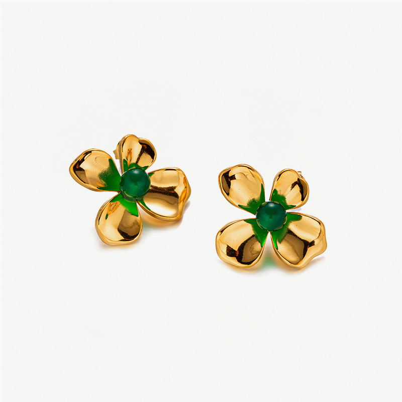 Taina Amazon orejetas de acero inoxidable flores de titanio anillo de piedra natural joyería de moda viajes