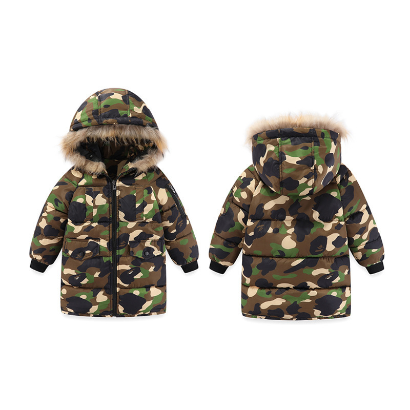 Nuevo niño plumón abrigo de algodón camuflaje cuello desmontable abrigo de algodón grueso abrigo de moda de algodón abrigo