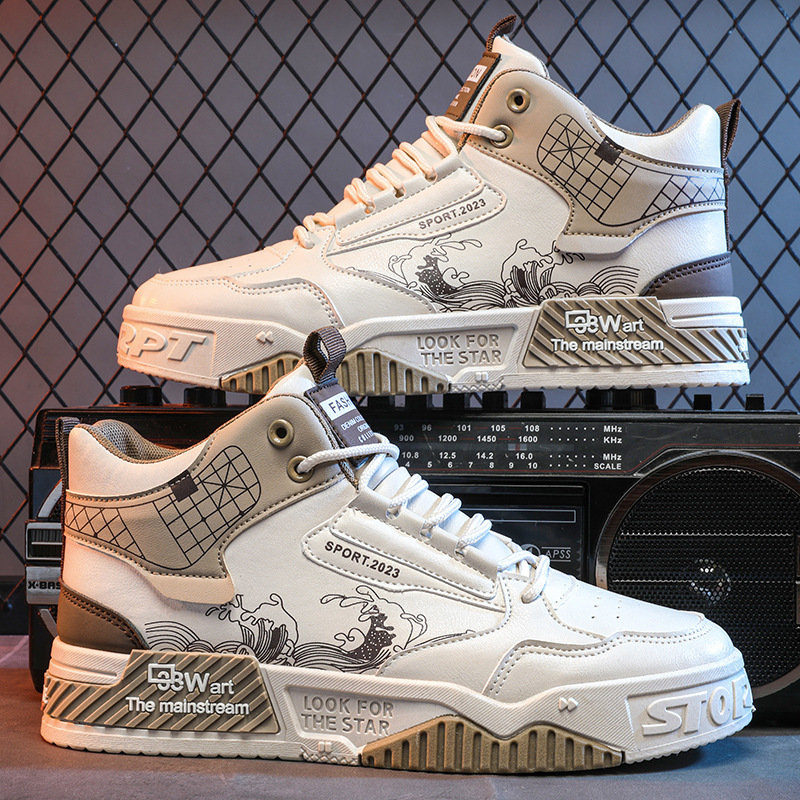 Trendy Men's Shoes for Spring and Autumn, Original Niche Design, Versatile Height-Increasing White Sneakers, Winter Casual Sports Shoes, Putian High-Top Trendy Shoes