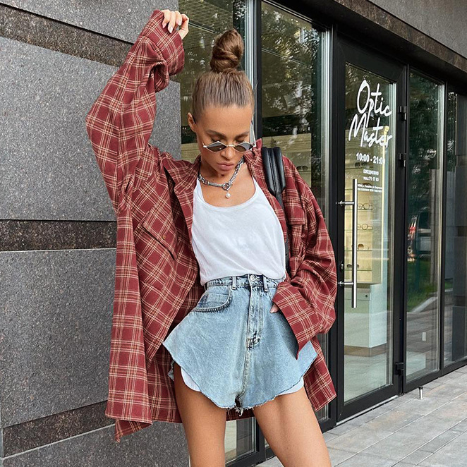 Red Plaid Shirt for Women in Spring and Autum, Small Design, Niche Top, Brushed Loose Long-Sleeved Shirt Jacket Red Plaid Shirt for Women in Spring and Autum, Small Design, Niche Top, Brushed Loose Long-Sleeved Shirt Jacket