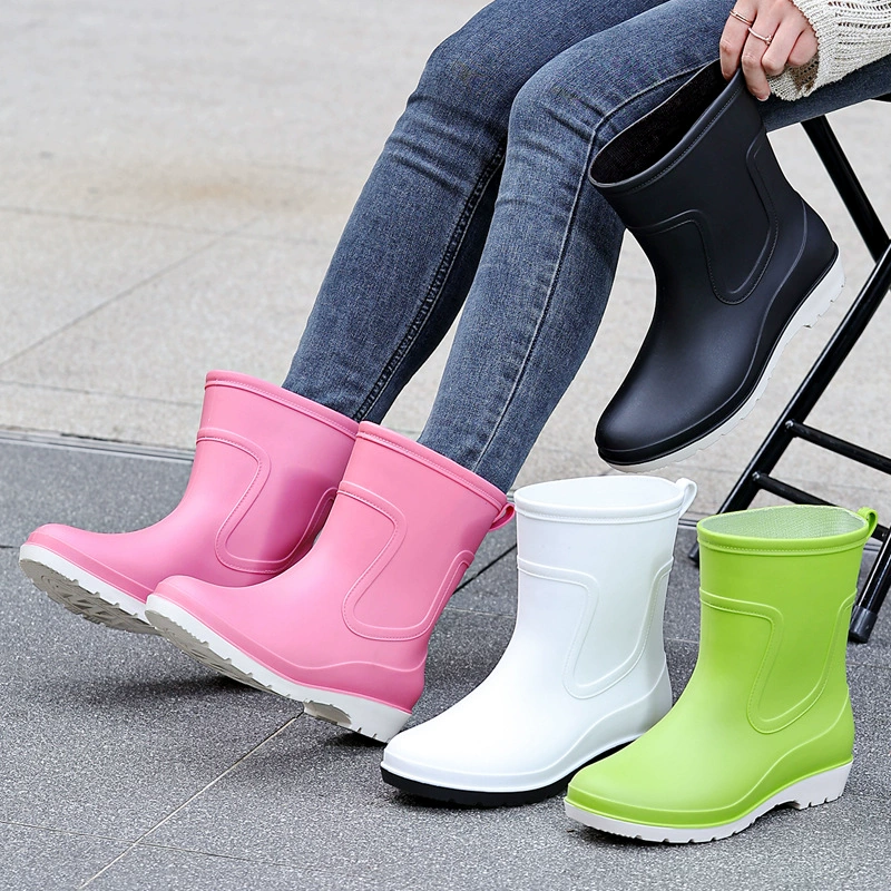 Трансграничные новые дождевые сапоги женская мода носить нескользящие средние дождевые сапоги с толстой подошвой износостойкие резиновые туфли для взрослых работы водонепроницаемая обувь