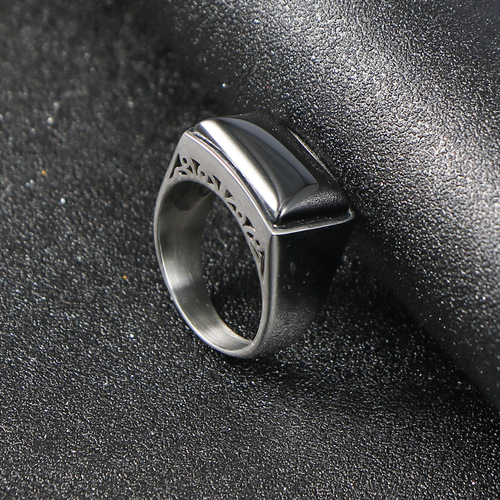 European and American trade new stainless steel men's black zircon large finger index finger ring trendy titanium steel ring SA715