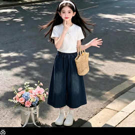 女童夏装套装2026新款儿童短袖T恤韩系穿搭女大童七分阔腿裤夏季