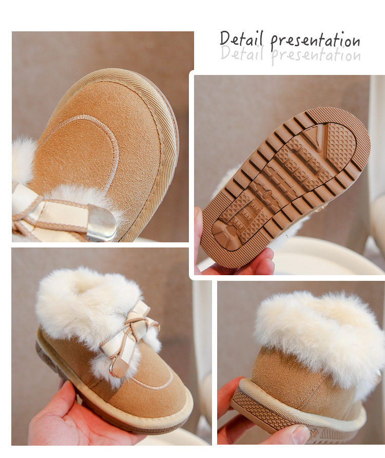Schneestiefel Winter 2024, neuer Stil, weiche Unterseite mit verdickter Schleife, vielseitig einsetzbar, mittelgroße Baumwolle für Kinder und Mädchen_voghion.com
