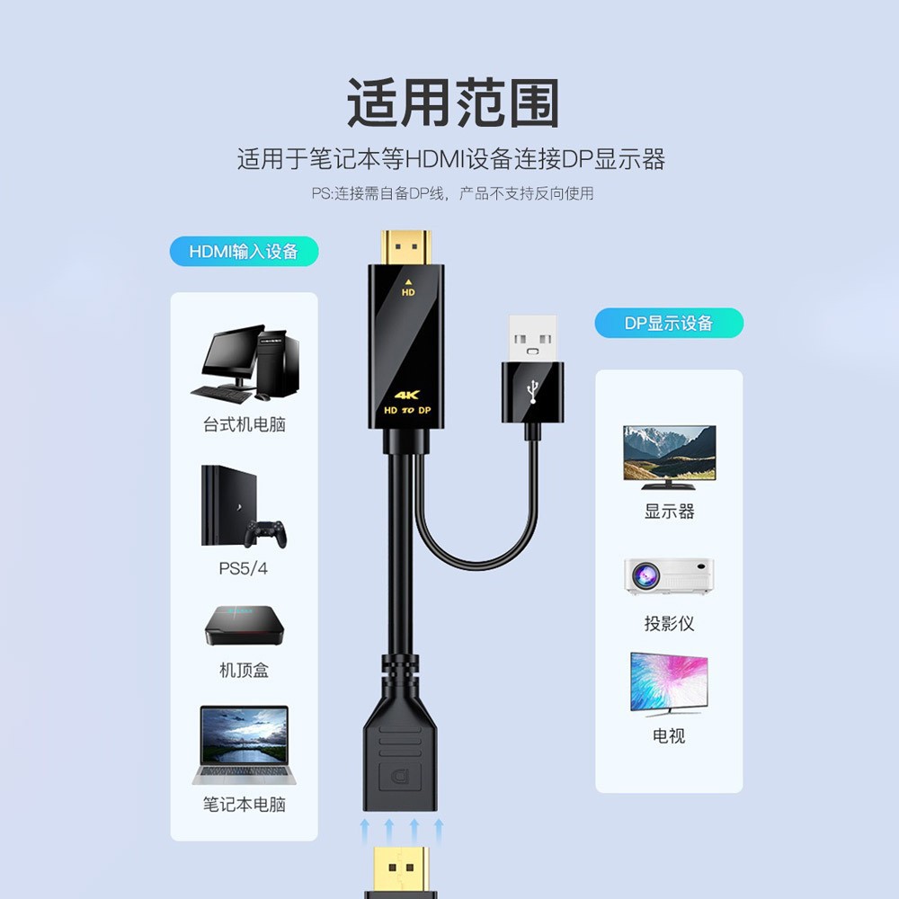 HDTV a gran cable de conversión DP 4K60Hz HD cable de monitor HDTV a DP HDMI a DP