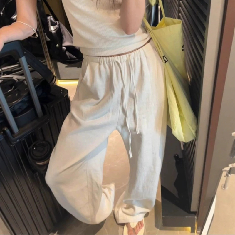 Lined and Non-Transparent! White Linen Casual Relaxed Old Money Style Wide-Leg Floor-Length Pants for Women, Summer 2026 Lined and Non-Transparent! White Linen Casual Relaxed Old Money Style Wide-Leg Floor-Length Pants for Women, Summer 2026