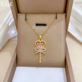 【钛钢】仙女魔法棒轻奢气质华丽满钻项链女百搭锁骨链钛钢链条