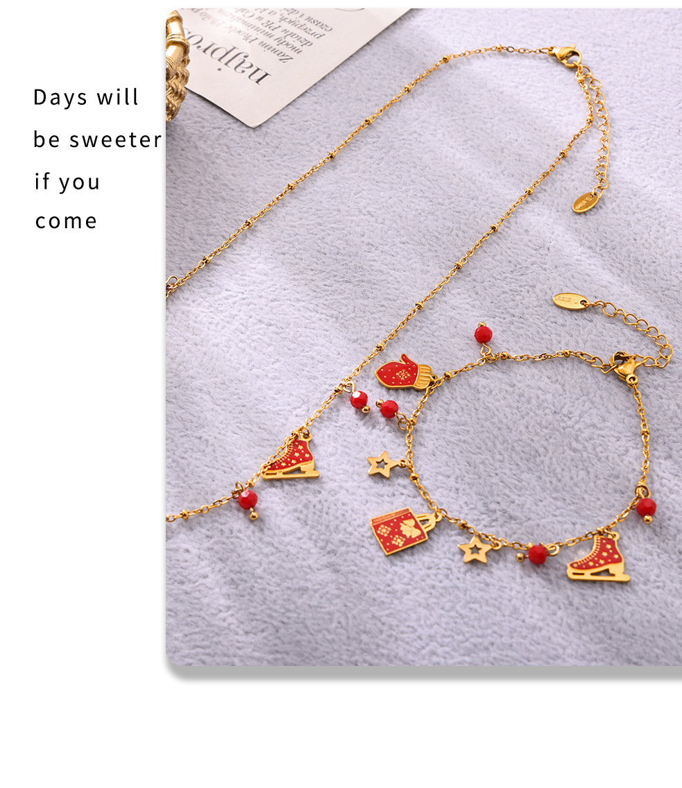Square Christmas Enamel Pendant Necklace And Bracelet Jewellery Set_voghion.com