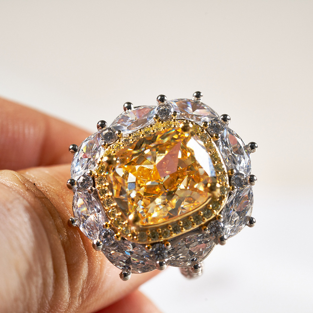 8 quilates de alto carbono diamante con incrustaciones de plata esterlina anillo 3EX corte Super Flash transfronterizo Venta caliente hembra Rosa anillo de diamantes