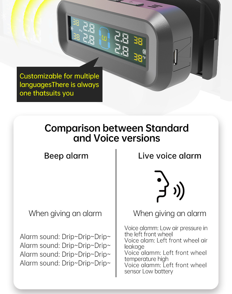 T14 tire pressure monitor sensor internal and external 360 rotating solar high precision universal tire detector