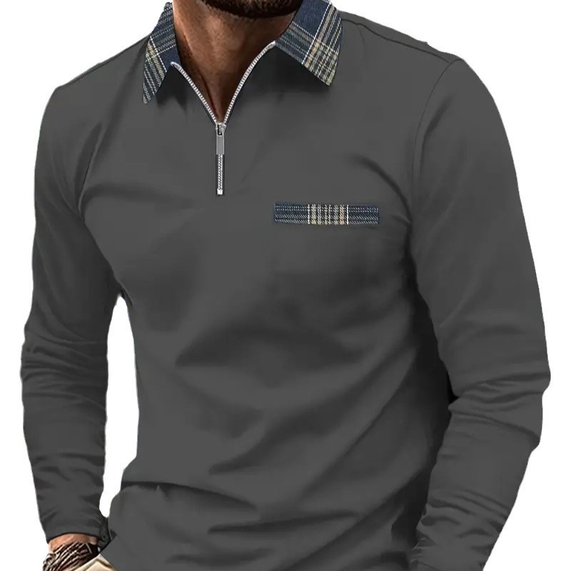 2024 otoño nuevo estilo comercio exterior transfronterizo hombres estampado 3D casual cremallera camisa POLO de manga larga MB14