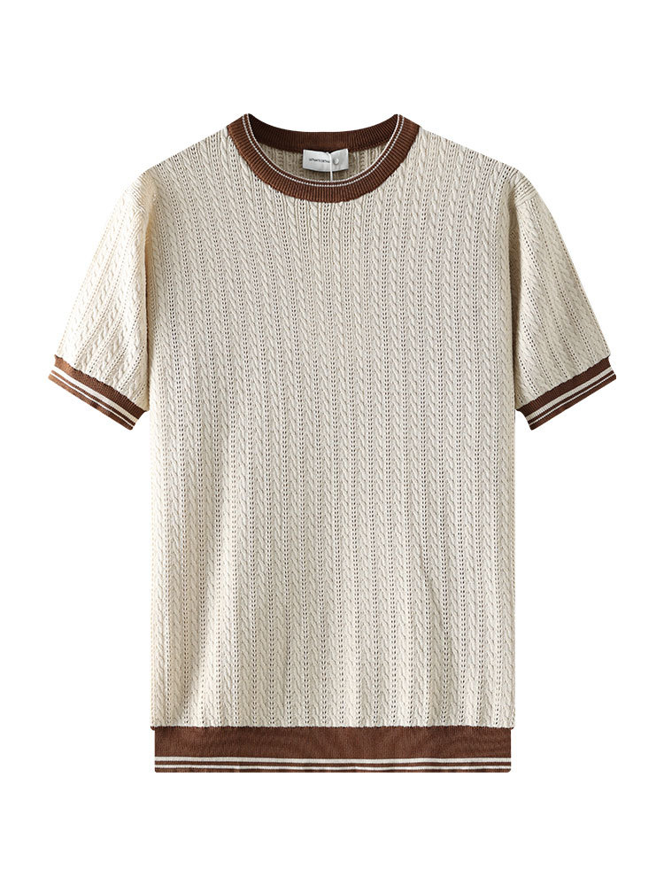 El viejo viento de hielo para hombre camiseta de manga corta de punto de cuello redondo delgado de verano casual camiseta de base de hombre de alto nivel