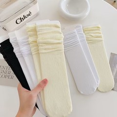 春夏季天鵝絨女士薄款冰冰襪日系女襪純色中筒卷邊冰絲襪jk堆堆襪