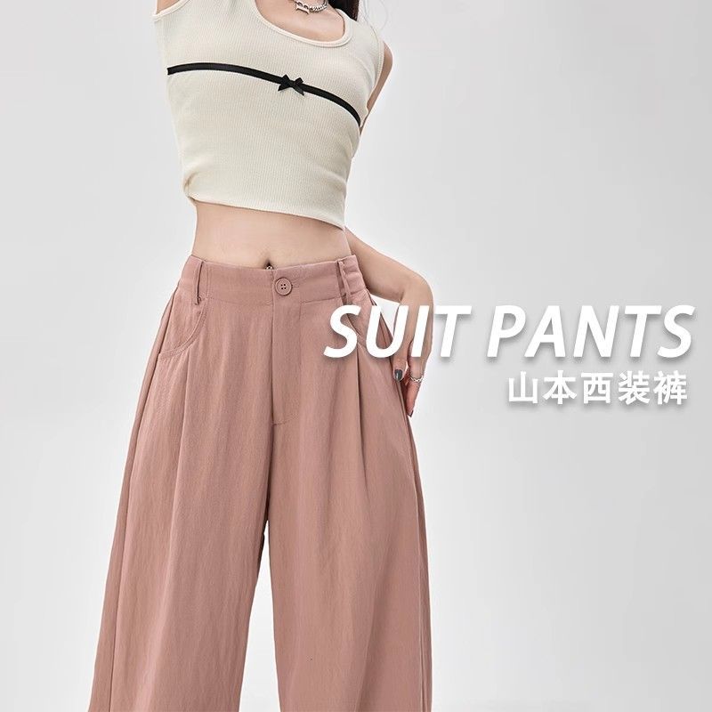 Pink Cotton and Linen Pants for Women, Summer New Style, High-End Drape, Loose Ice Silk Yamamoto Suit